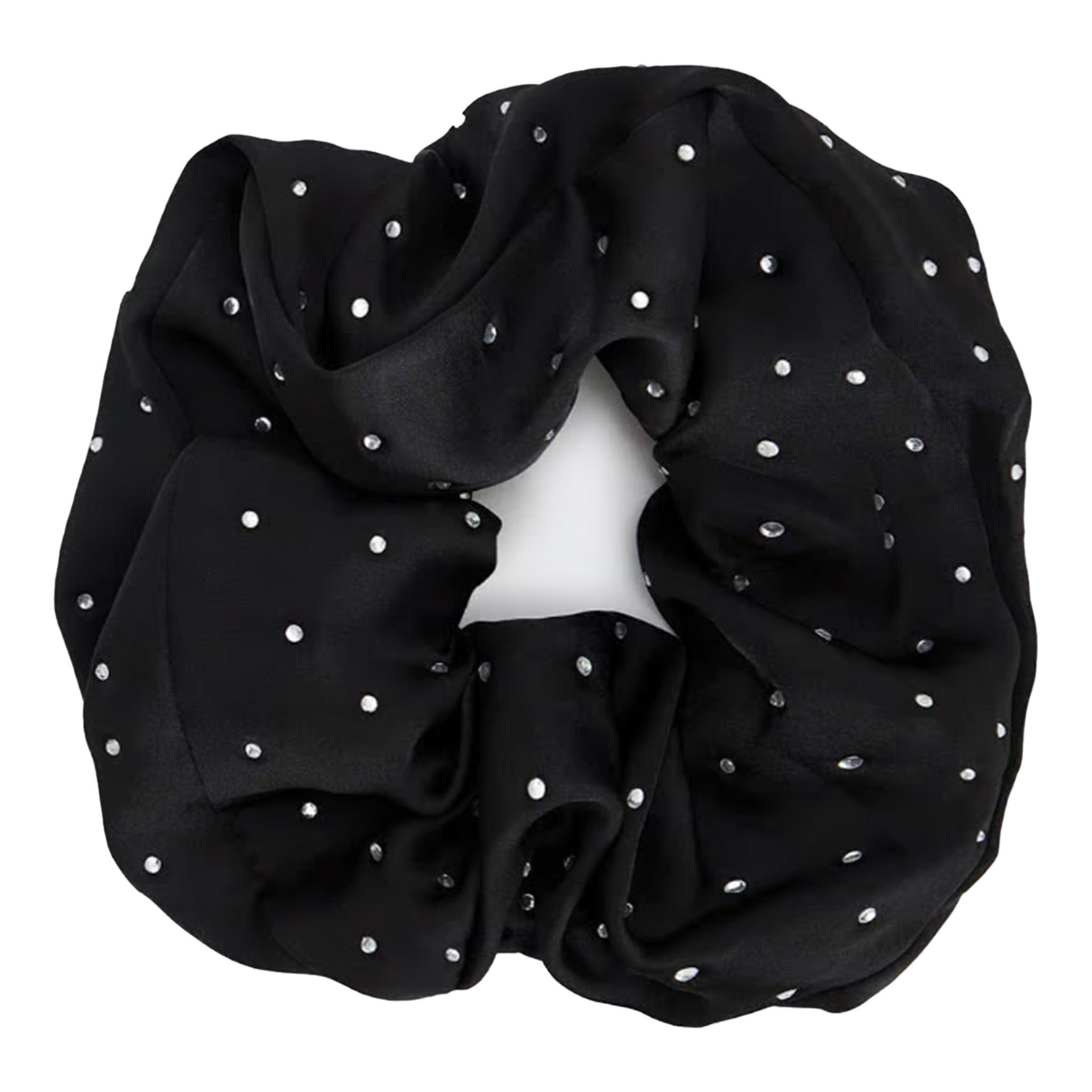 Kitsch Satin Rhinestone Scrunchie - Black