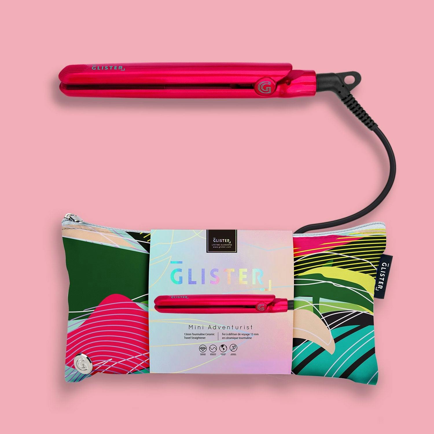 Glister Mini Travel Tourmaline Straightener 13mm - Flamingo