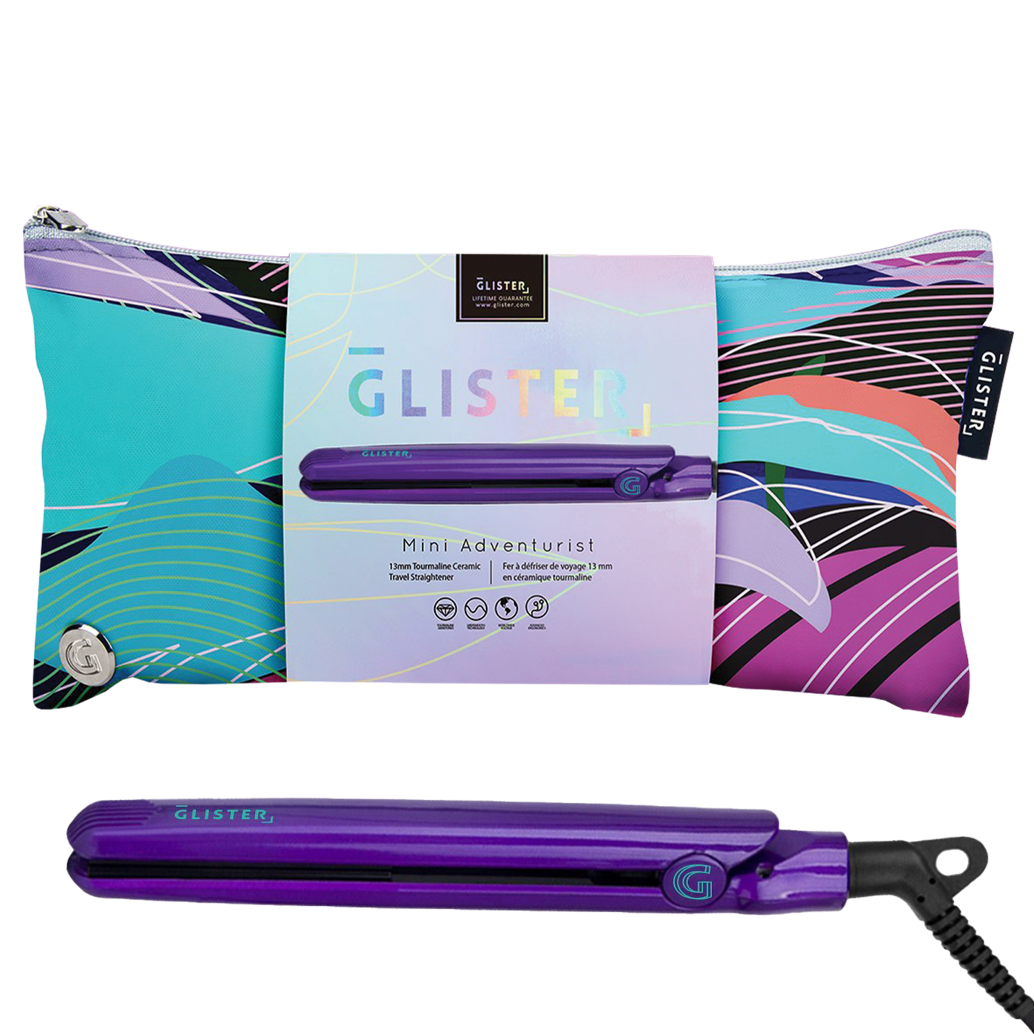 Glister Mini Travel Tourmaline Straightener 13mm - Ultra Violet