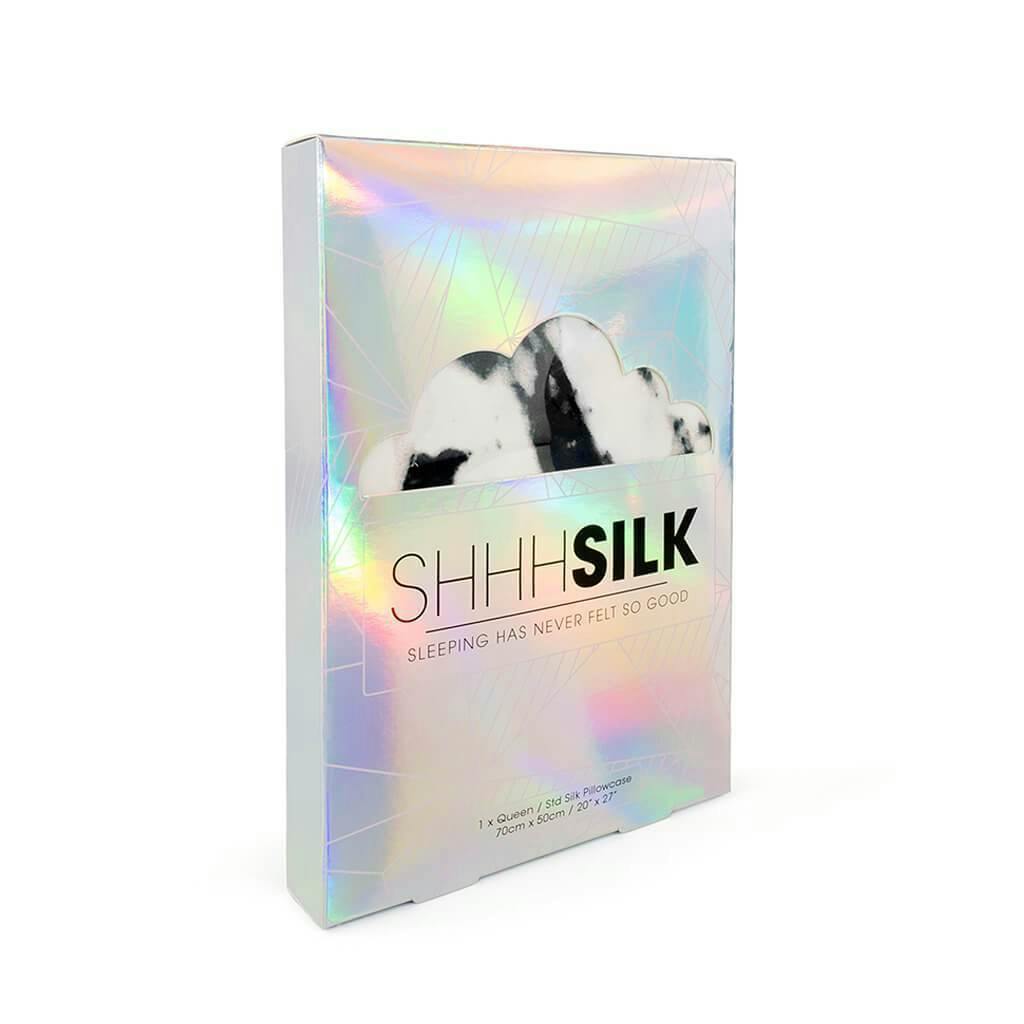 Shhh Silk White Marble Silk Pillowcase - Queen Size